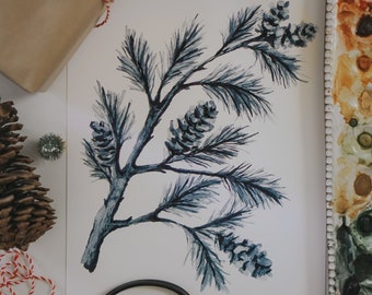 Blue Pine Branch Art Print