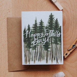 Carte forêt joyeuse fête des pères, papa, carte de voeux fête des pères, carte forêt fête des pères, carte aquarelle arbre, carte de voeux, papier