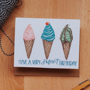 Sweet Birthday Ice cream Card, Ice cream Greeting Card, Birthday Card,  Ice cream Birthday, Waffle Cone Card, Paper Goods, Greeting Cards