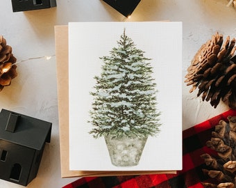 Snowy Tree in a Bucket Holiday Card, Christmas Greeting card, Holiday Card, Christmas Tree, Holiday Greeting Card