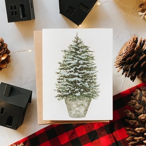 Snowy Tree in a Bucket Holiday Card, Christmas Greeting card, Holiday Card, Christmas Tree, Holiday Greeting Card image 1