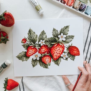 Strawberry Bunch Art Print, Strawberry Decor, Fruit Art Print, Strawberry Painting, Fruit Wall Art, Art Print