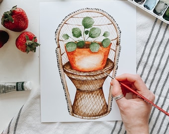 Rattan Plant Stand Print