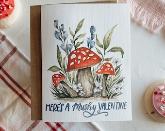 Mushy Valentine Card, Mushroom Valentine, Mushroom Watercolor, Mushroom Galentine, Galentines Day, Greeting Card, Paper