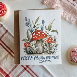 Mushy Valentine Card, Mushroom Valentine, Mushroom Watercolor, Mushroom Galentine, Galentines Day, Greeting Card, Paper