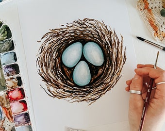 Bird's Nest Watercolor Print