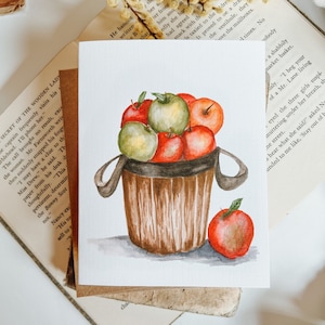 Apple Basket Fall Greeting Card, Carte de vœux d’automne, Cozy Fall, Autumnal Card, Happy Harvest, Fall Garden, Carte de vœux