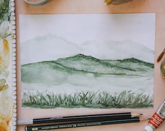 Green Dream Watercolor Landscape