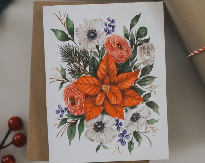 Featured listing image: Poinsettia Bouquet Card