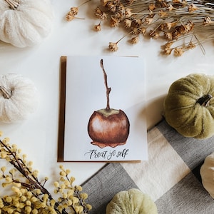 Treat Yo Self Caramel Apple Carte de vœux, Pomme caramel, Carte de vœux d’automne, Automne, Cuisson d’automne, Carte de vœux