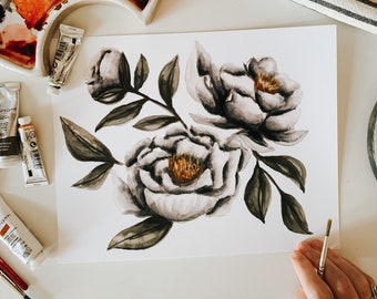 Moody Peonies Watercolor