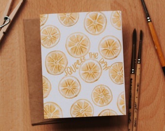 Squeeze the Day Lemon Card, Lemon Greeting Card, Lemon Watercolor, Encouragement Cards, Paper Goods, Greeting Cards,