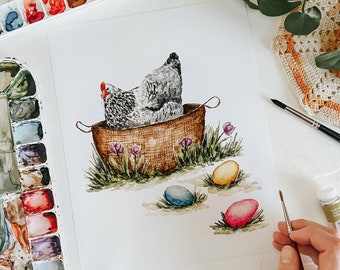 Chicken in a Basket Easter Print