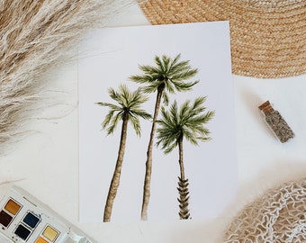 Breezy Palm Trees Print, Palm Tree Painting, Watercolor Print, Summer Decor, Coastal Art Print, Coastal Decor