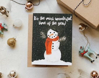 Snowy Snowman Holiday Greeting Card