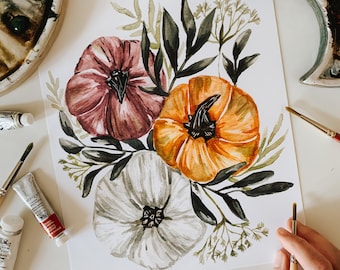 Colorful Pumpkins Watercolor