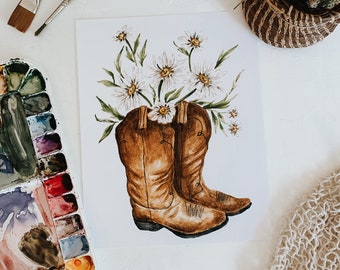 Daisy Cowgirl Boots Print