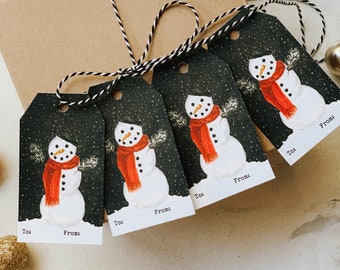 Snowy Snowman Gift Tags, Snowman, Present Gift Tags, Festive Gift Tags, Holiday Gift Wrap, Christmas Tags