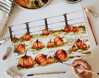 Pumpkin Patch Watercolor Print