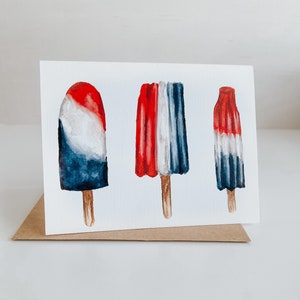 Red White and Blue Popsicle Summer Greeting Card, Summer Greeting Card, 4th of July Card, Paper Goods, Greeting Cards