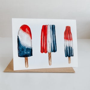 Carte de vœux d’été Popsicle rouge blanc et bleu, carte de vœux d’été, carte du 4 juillet, articles en papier, cartes de vœux
