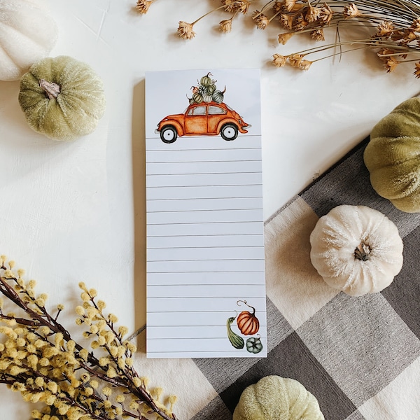 Pumpkin Bug Car Fall Notepad, Fall Notepad, Magnet Kitchen Notepad, Fall Stationary, Grocery List, Pumpkin, List Making, Fall To Do List