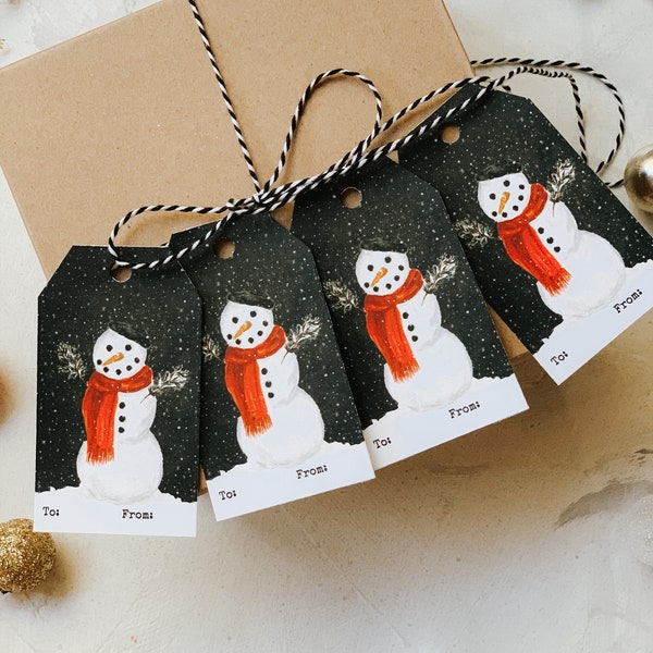 Snowy Snowman Gift Tags, Snowman, Present Gift Tags, Festive Gift Tags, Holiday Gift Wrap, Christmas Tags