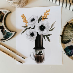 Café y Flores Aeropress Print, Aeropress Ilustración, Coffee Art, Coffee Art Print, Coffee Decor, Coffee Illustration