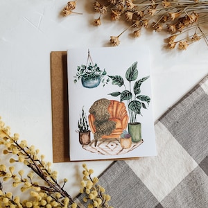 Cozy Chair Greeting Card, Knitting Spot, Yarn Ball Watercolor, Cozy, Yarn, Paper, Greeting Card
