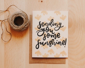 Sending Sunshine Greeting Card, Hand Lettered Card, Cheerful Card, Greeting Card, Paper