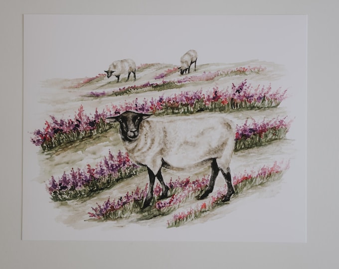 Featured listing image: Flower Field Sheep Watercolor Art Print