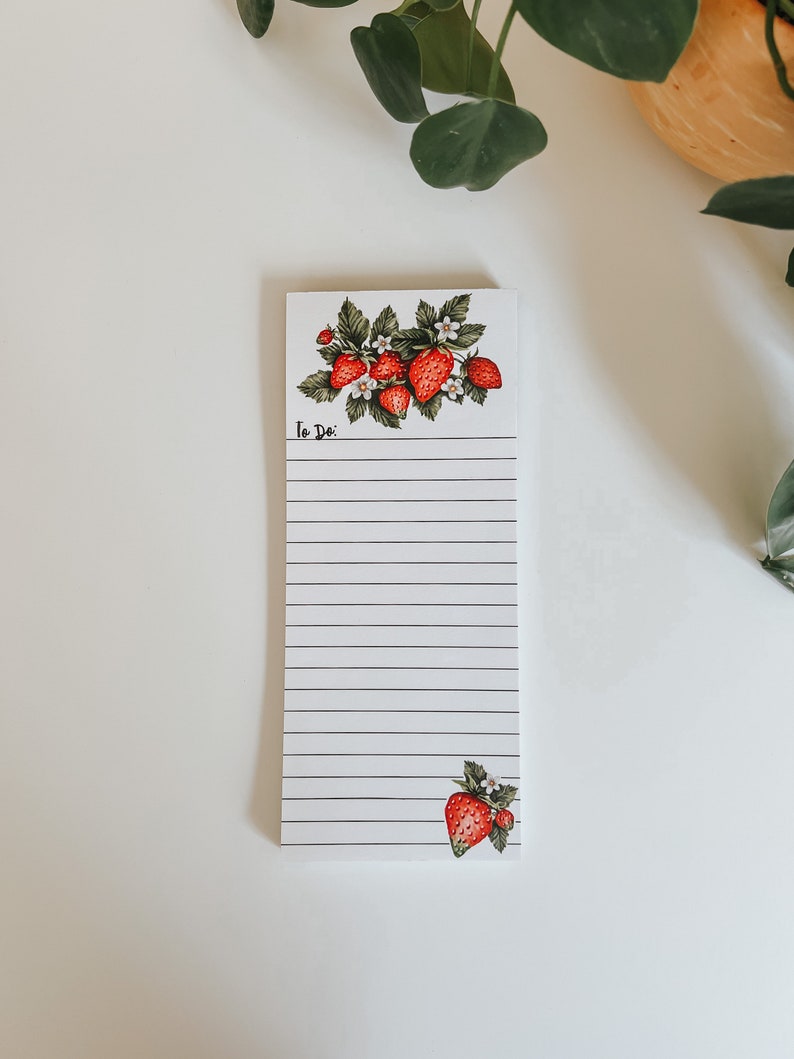 Strawberry Bunch Notepad, Strawberry Notepad, Magnet Kitchen Notepad, Stationary, Grocery List, Notepad image 4