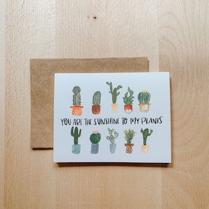 Vous êtes la carte Sunshine to my Plants, carte de vœux botanique, carte de vœux positive