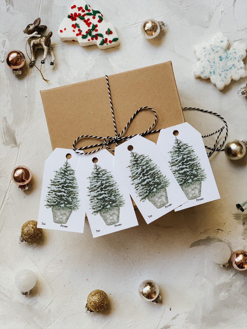 Snowy Christmas Tree Gift Tags, Rustic Christmas Tags, Present Gift Tags, Festive Gift Tags, Holiday Gift Wrap image 4