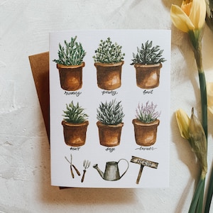 Tarjeta de felicitación de jardín de hierbas, tarjeta de jardinería, tarjeta de primavera, tarjeta de felicitación, papel