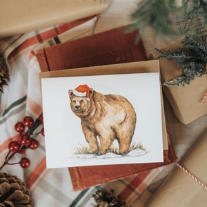 Santa Brown Bear Card, Christmas Bear, Christmas Greetings, Holiday Card, Holiday, Greeting Card