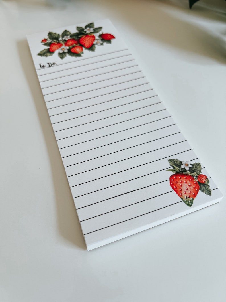 Strawberry Bunch Notepad, Strawberry Notepad, Magnet Kitchen Notepad, Stationary, Grocery List, Notepad image 3