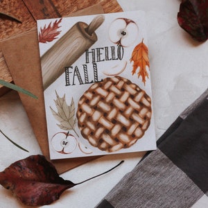 Hola Fall Apple Pie Card, Fall Greeting Card, Apple Pie, Autumnal Card, Fall Baking, Greeting Card, Autumn, Notecard