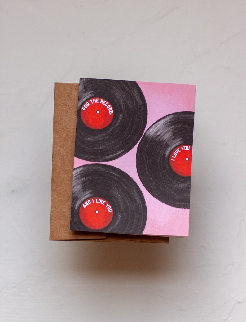 For the Record Card, I love you Card, Vinyl Valentine, Record Greeting Card, Paper, Valentines Card image 9