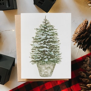 Snowy Tree in a Bucket Holiday Card, Christmas Greeting card, Holiday Card, Christmas Tree, Holiday Greeting Card image 3