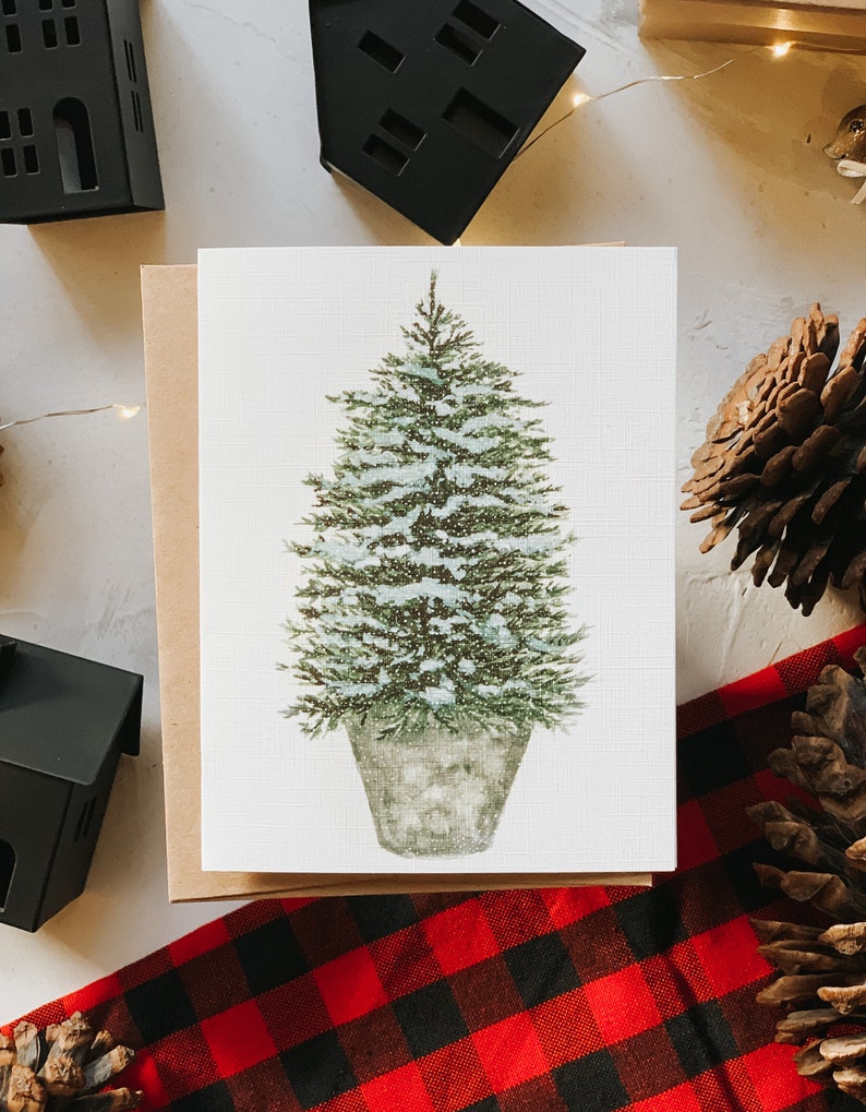 Snowy Tree in a Bucket Holiday Card, Christmas Greeting card, Holiday Card, Christmas Tree, Holiday Greeting Card image 3