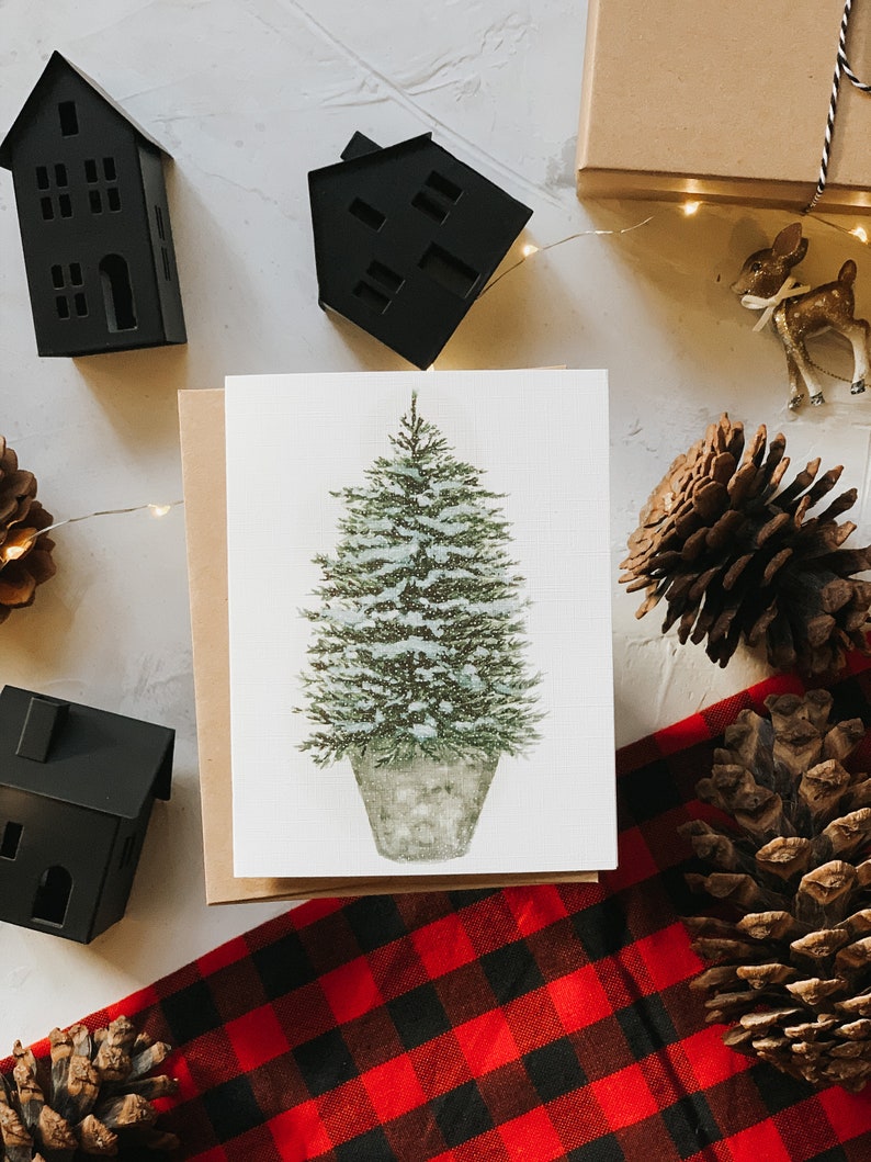 Snowy Tree in a Bucket Holiday Card, Christmas Greeting card, Holiday Card, Christmas Tree, Holiday Greeting Card image 4