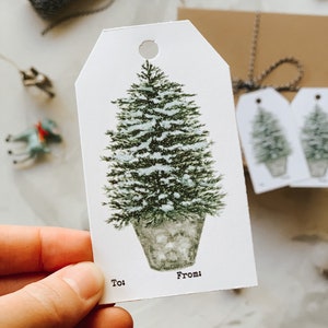 Snowy Christmas Tree Gift Tags, Rustic Christmas Tags, Present Gift Tags, Festive Gift Tags, Holiday Gift Wrap image 2