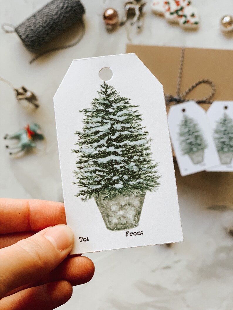 Snowy Christmas Tree Gift Tags, Rustic Christmas Tags, Present Gift Tags, Festive Gift Tags, Holiday Gift Wrap image 2