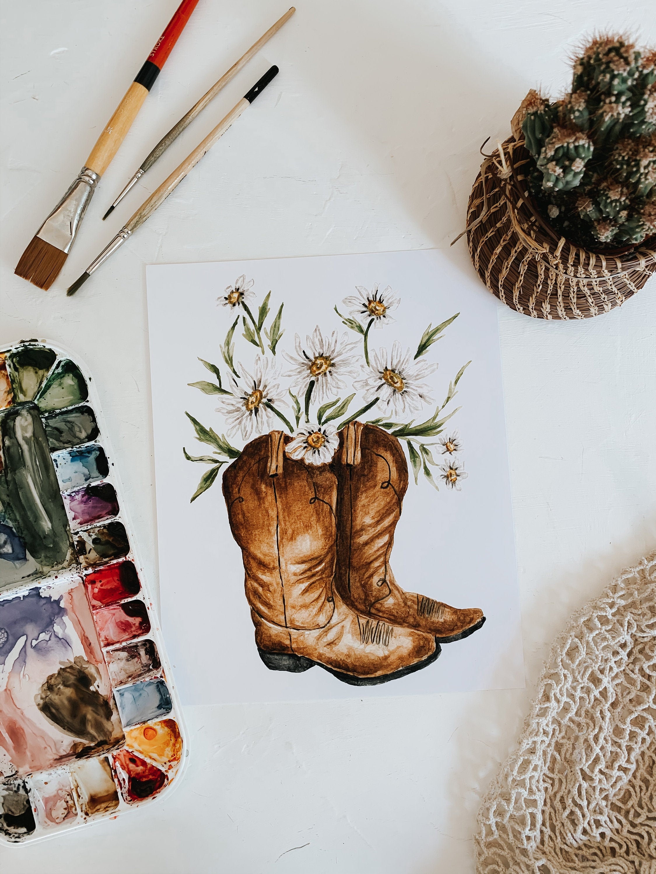 Daisy Cowgirl Boots Print