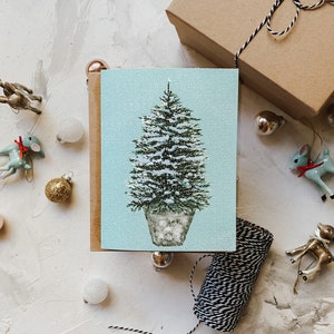 Snowy Tree in a Bucket Holiday Card, Christmas Greeting card, Holiday Card, Christmas Tree, Holiday Greeting Card image 5