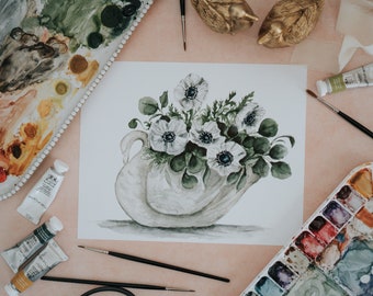 Swan Vase Bouquet Print