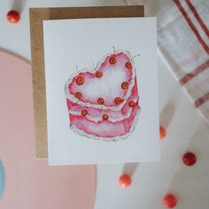 Heart Shaped Cherry Cake Valentine Card, Galentine, Galentines Day, Valentine, Valentine's Day, Greeting Card, Paper image 6