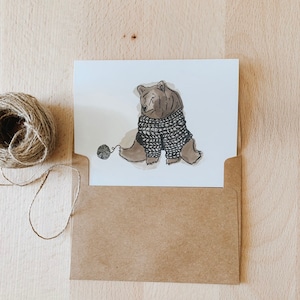 Sweater Bear Card for Yarn Lovers, Yarn Addict, Cards for Knitters, Yarn Lovers Greeting card, Sweater Bear