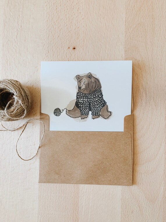 Sweater Bear Card for Yarn Lovers, Yarn Addict, Cards for Knitters, Yarn Lovers Greeting card, Sweater Bear